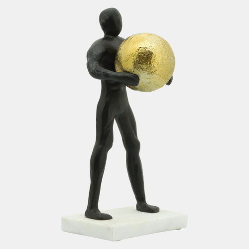 16257-02#Metal 12"h Man Carrying Ball, Black/gold
