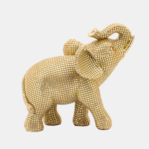 16285-01#Resin 7" Elephant Table Accent, Gold