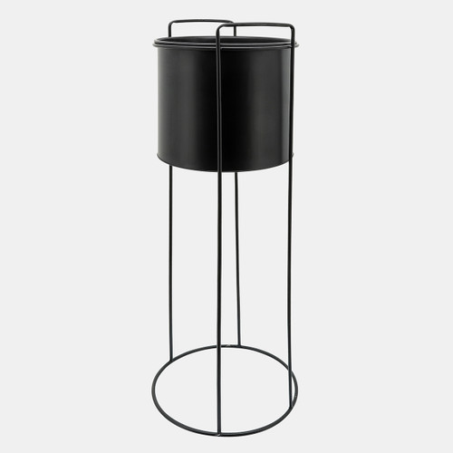 16319#Metal S/3 8/10/12" Round Planters W/ Stand, Black