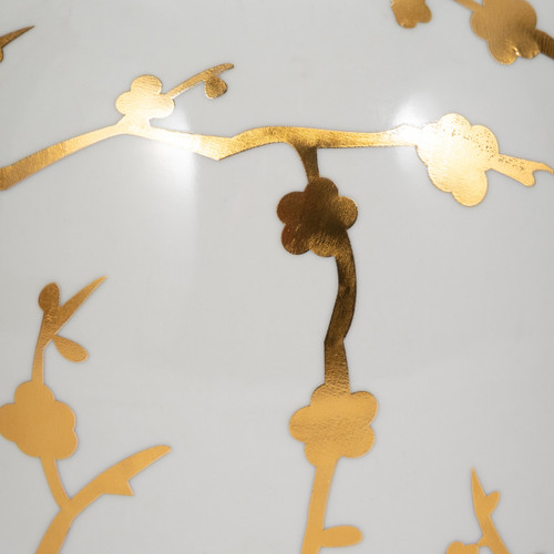 16345-02#Cer 10"h, Vase W/ Gold Decal, White