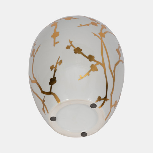 16345-02#Cer 10"h, Vase W/ Gold Decal, White