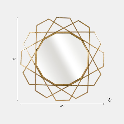 14927-01#Metal 35" Geometric Mirror, Gold Wb