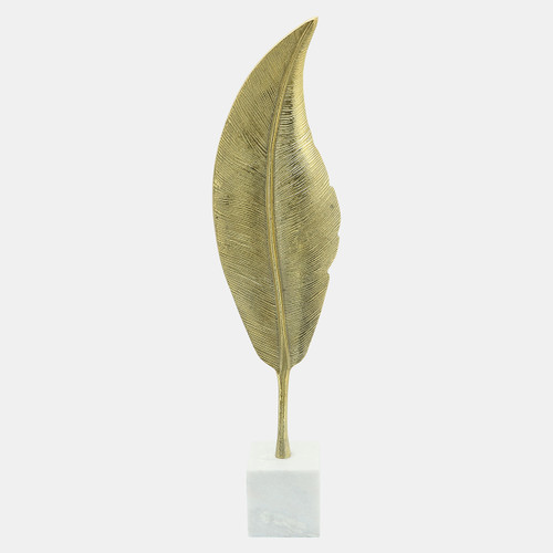 16355-01#Metal, 28"h Leaf On Stand, Gold