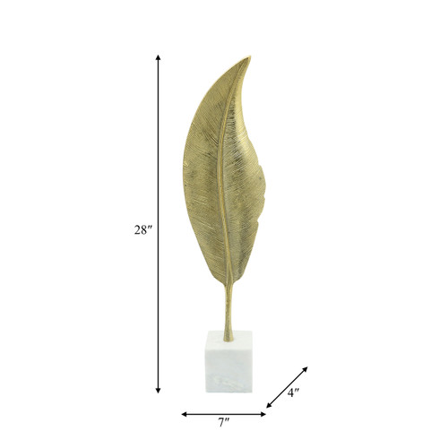 16355-01#Metal, 28"h Leaf On Stand, Gold