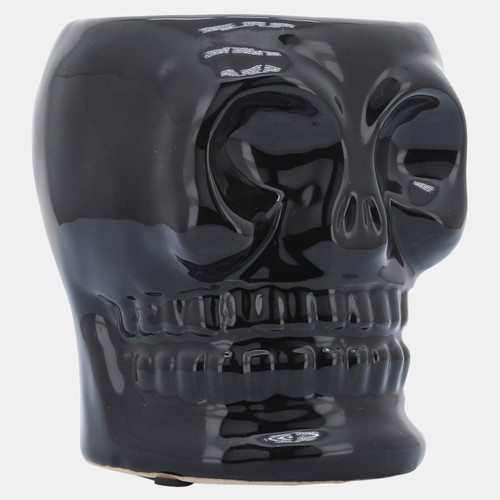 16385-01#Cer, 5" Skull Vase, Black