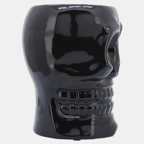 16385-03#Cer, 6" Skull Vase, Black