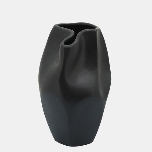 16386-01#Cer, 10"h Abstract Vase, Black