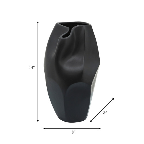 16386-03#Cer, 14"h Abstract Vase, Black