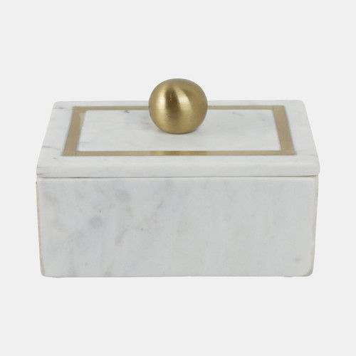 16407-01#Marble, 7x5 Rectangular Box - Knob, White
