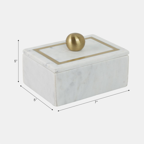 16407-01#Marble, 7x5 Rectangular Box - Knob, White