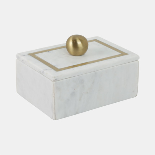 16407-01#Marble, 7x5 Rectangular Box - Knob, White