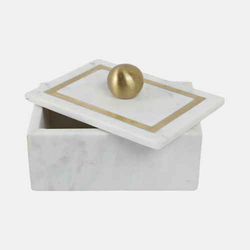 16407-01#Marble, 7x5 Rectangular Box - Knob, White
