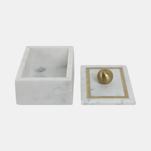 16407-01#Marble, 7x5 Rectangular Box - Knob, White