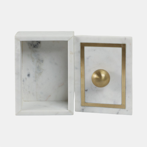 16407-01#Marble, 7x5 Rectangular Box - Knob, White