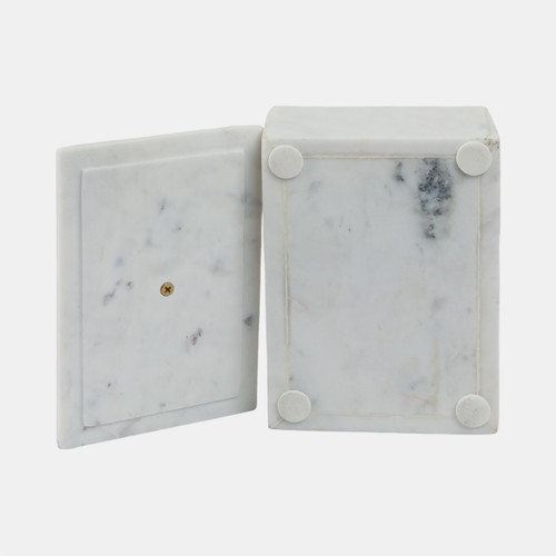 16407-01#Marble, 7x5 Rectangular Box - Knob, White