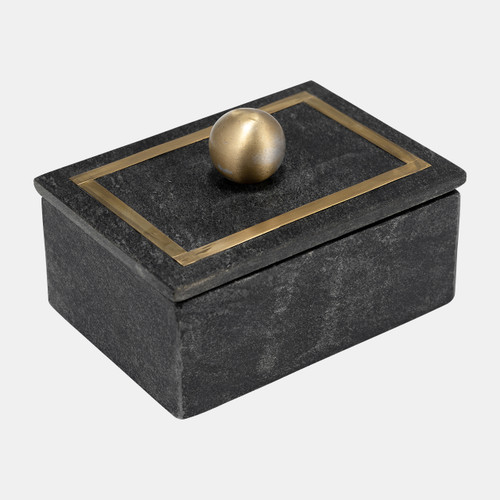 16407-03#Marble, 7x5 Rectangular Box - Knob, Black