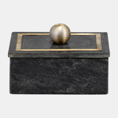 16407-03#Marble, 7x5 Rectangular Box - Knob, Black