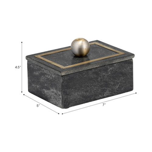 16407-03#Marble, 7x5 Rectangular Box - Knob, Black
