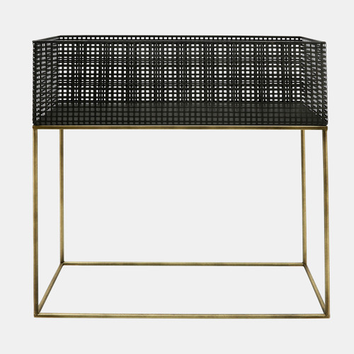 16426#Metal, S/2 20/24" Square Planters, Black/gold