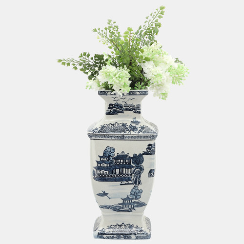 16412-02#Cer, 15"h Chinoiserie Vase, Blue