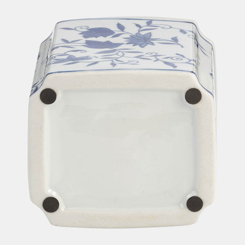 16414#Cer, 8"h Box Jar W/ Lid, Blue