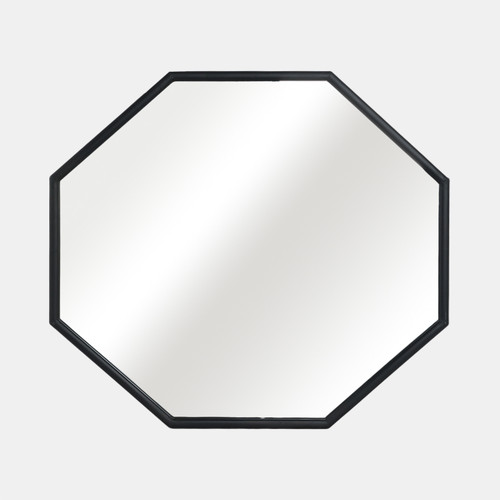 16440#Metal, 32x28 Octagonal Mirror, Black/gld Wb