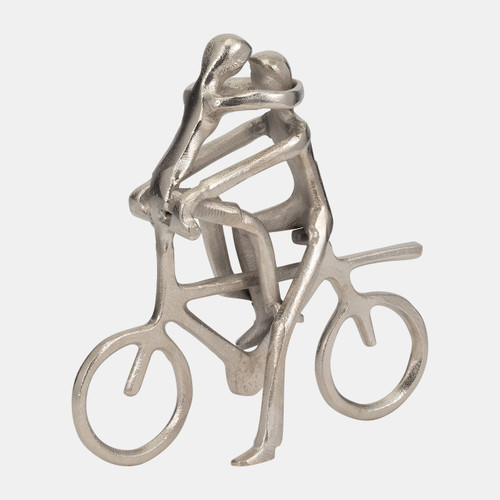 16469-02#Metal, 10"h Couple On Bike, Silver