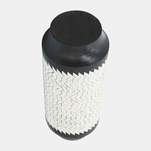 16498-01#Resin 14"h Chevron Vase, Blk/white