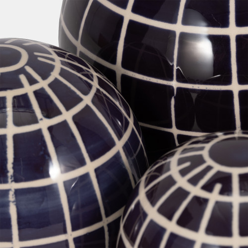 16551-03#Cer, S/3 Checkered Orbs, 4/5/6" Blue