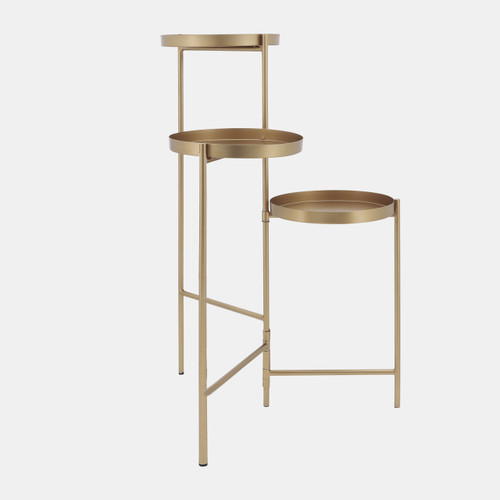16561-02#Metal, 32"h 3-layered Plant Stand, Gold