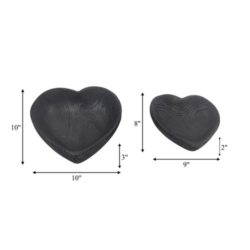 16568-02#Wood, S/2 9/10" Heart Bowls, Black