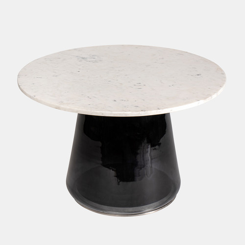 16569-06#Marble Top, 19"h Coffee Table Gls Base, Wht/blk 2b