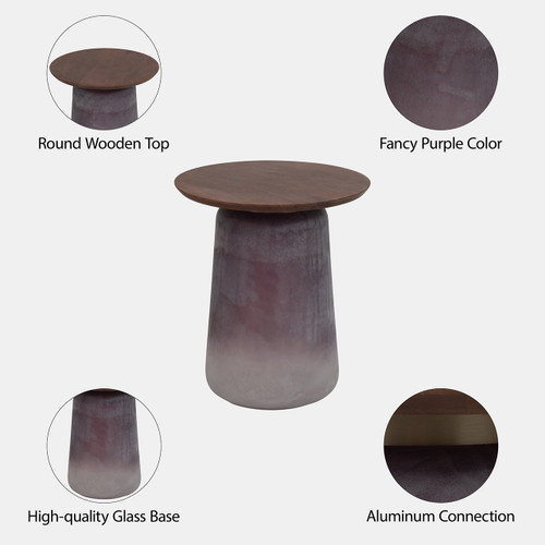 16570-01#Wooden Top, 22"h Side Table, Gls Base, Purple