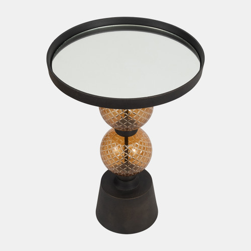 16572-02#Metal, 22"h Orb Side Table, Mirror Top, Gld/blk