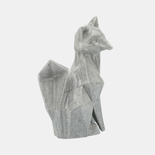 14809-05#Cer, 10" Beaded Fox Figurine, Silver