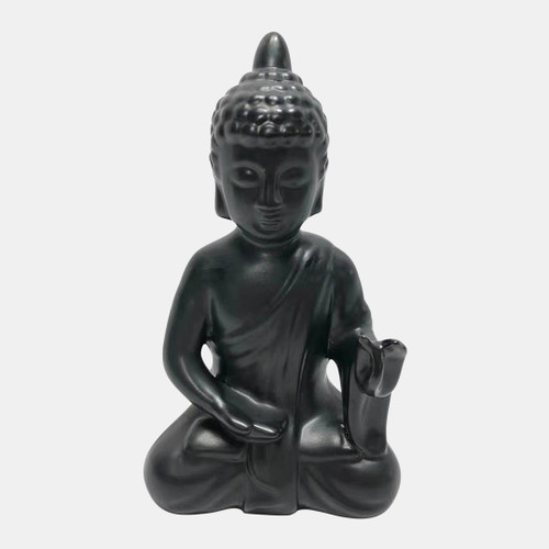 10901-01#10", Black Ceramic Seated Buddha