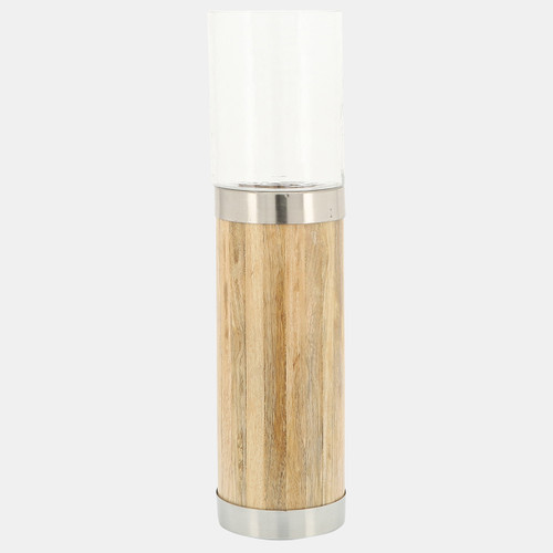 16601-01#Wood, 20"h Cylinder Candle Holder, Natural