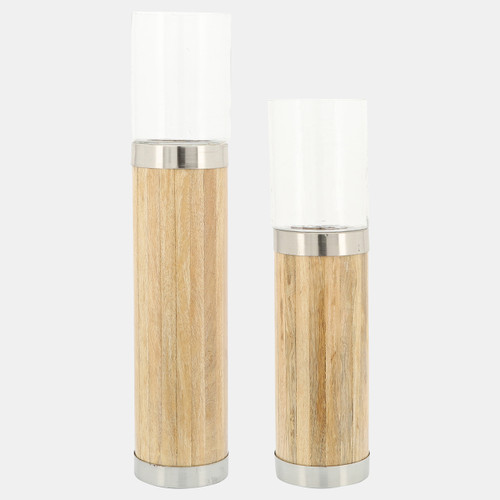 16601-02#Wood, 25"h Cylinder Candle Holder, Natural