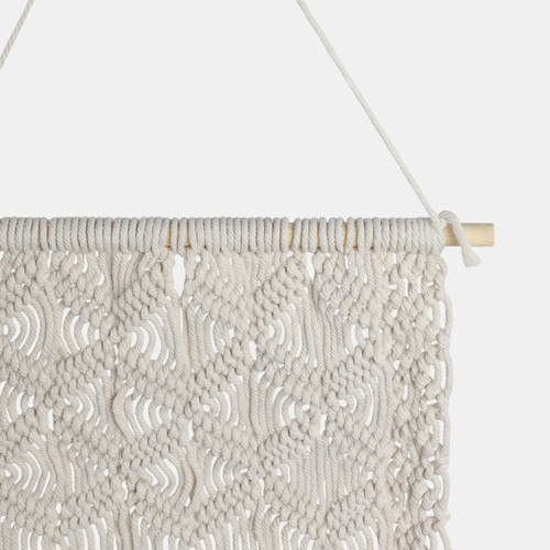 16667-01#Wood, 18" Macrame Wall Shelf, Ivory