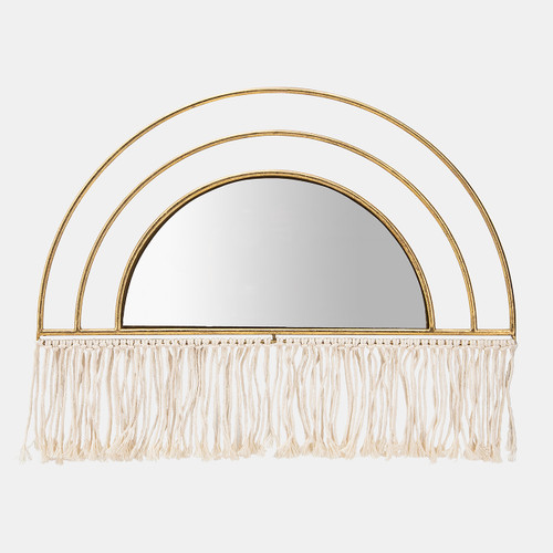 16668#Metal/wood, 17"h Arched Mirrored Wall Deco, Gold