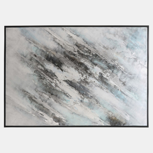 70078#50x74 Abstract Canvas, Gray On Black Frame