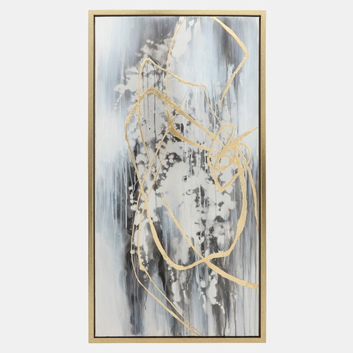 70088#22x42 S/3 Abstract Canvas, Multi On Gold Frame