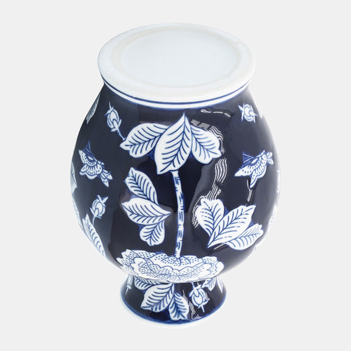 16643#Cer, 9"h Flower Vase, Blue/white