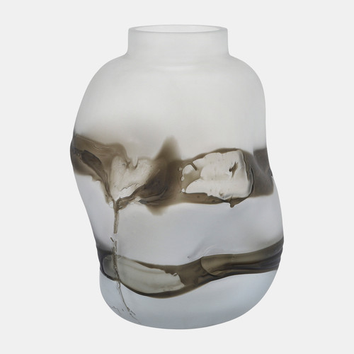 16691-01#Glass, 14''h, Dented Vase, Gray