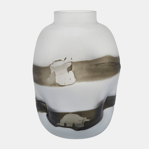 16691-01#Glass, 14''h, Dented Vase, Gray