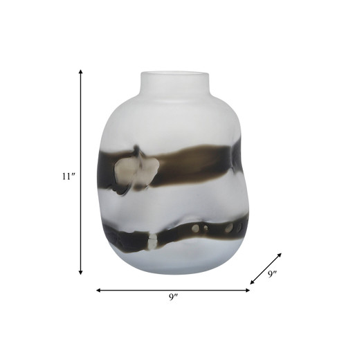 16691-02#Glass, 11''h, Dented Vase, Gray