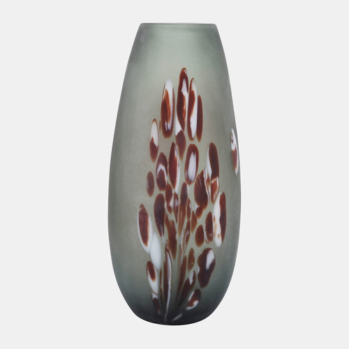 16692-01#Glass, 17''h, Frosted Vase With Red Detail-gray