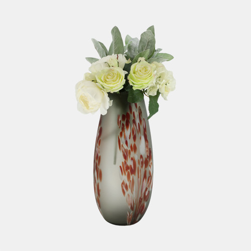 16692-01#Glass, 17''h, Frosted Vase With Red Detail-gray