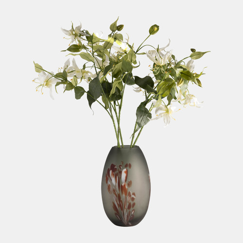 16692-02#Glass, 12''h, Frosted Vase With Red Detail-gray