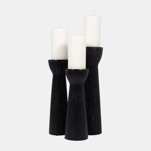 14814-07#Cer, 12" Bead Candle Holder, Black